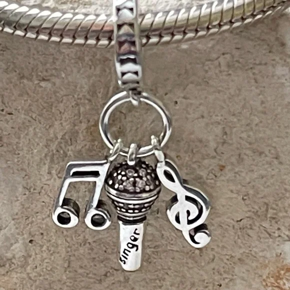 Singer Music Charm, fits Charm Bracelet, S925 Silver, Microphone Charm, Music - Picture 3 of 5